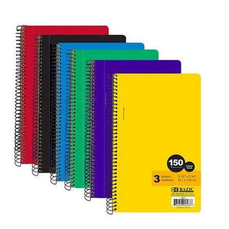 Bazic Products Bazic 563    W/R 120 Ct 3-Subject Spiral Notebook Case of 24 563
